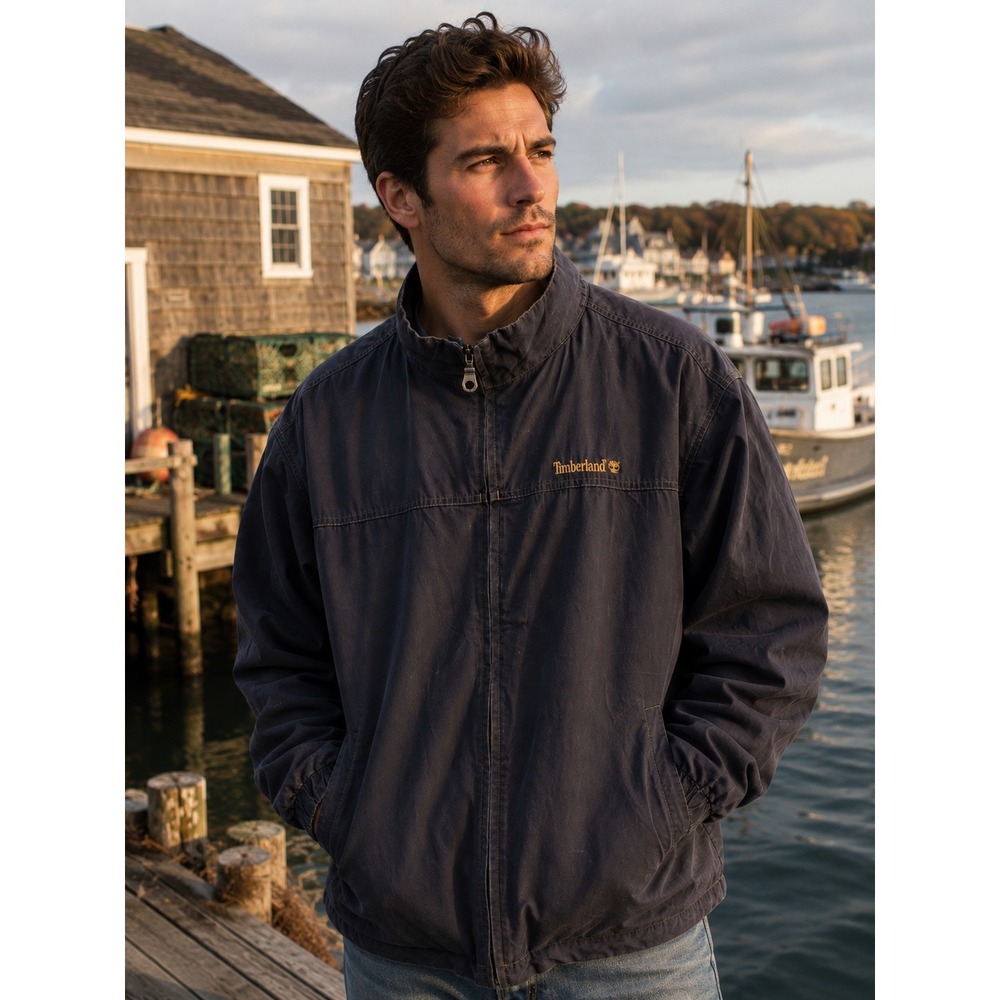 Vtg Timberland Weathergear Jacket Mens XXL Blue Full Zip Mock Neck Logo Utility